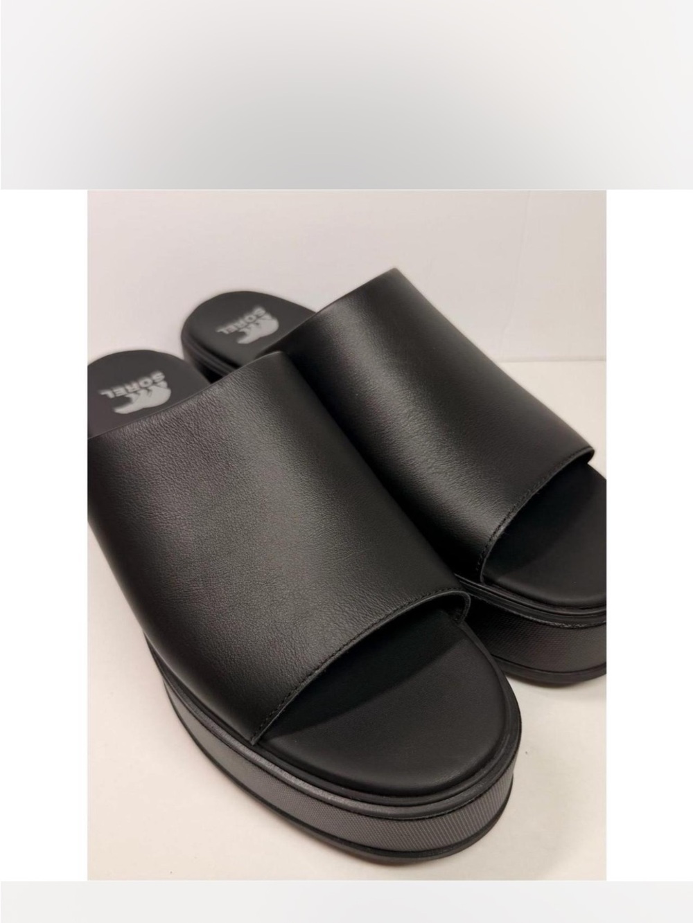 Sorel Black Platform Slide Sandals - Picture 1 of 6
